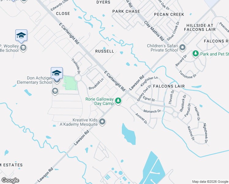 map of restaurants, bars, coffee shops, grocery stores, and more near 4400 East Cartwright Road in Mesquite