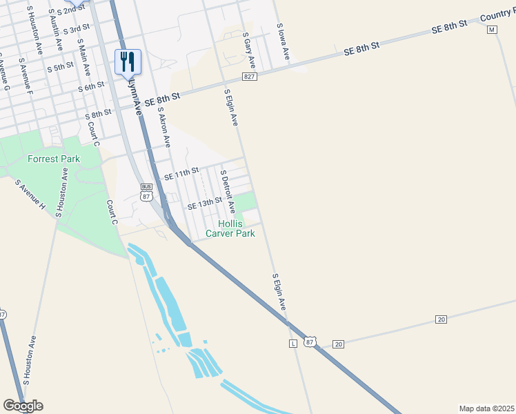 map of restaurants, bars, coffee shops, grocery stores, and more near Southeast 14th Street in Lamesa