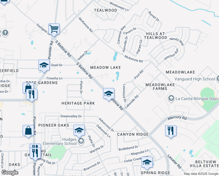 map of restaurants, bars, coffee shops, grocery stores, and more near 315 Post Road in Mesquite