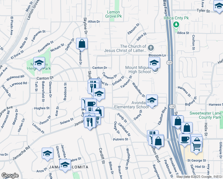 map of restaurants, bars, coffee shops, grocery stores, and more near 1514 Tarleton Street in Spring Valley