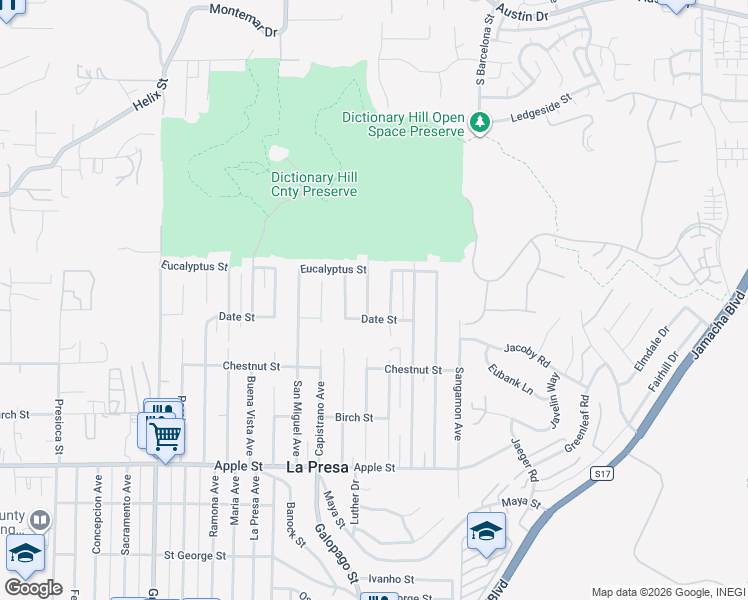 map of restaurants, bars, coffee shops, grocery stores, and more near 1621 Coronado Avenue in Spring Valley