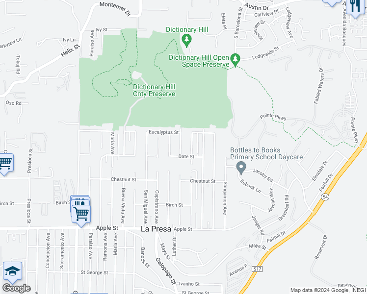 map of restaurants, bars, coffee shops, grocery stores, and more near 1621 Coronado Avenue in Spring Valley