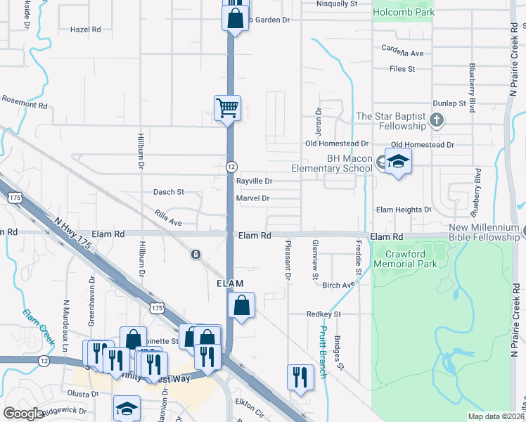 map of restaurants, bars, coffee shops, grocery stores, and more near 8131 Wes Hodges Road in Dallas