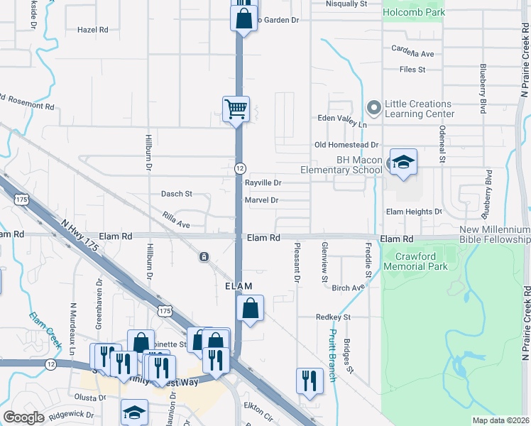 map of restaurants, bars, coffee shops, grocery stores, and more near 8131 Wes Hodges Road in Dallas