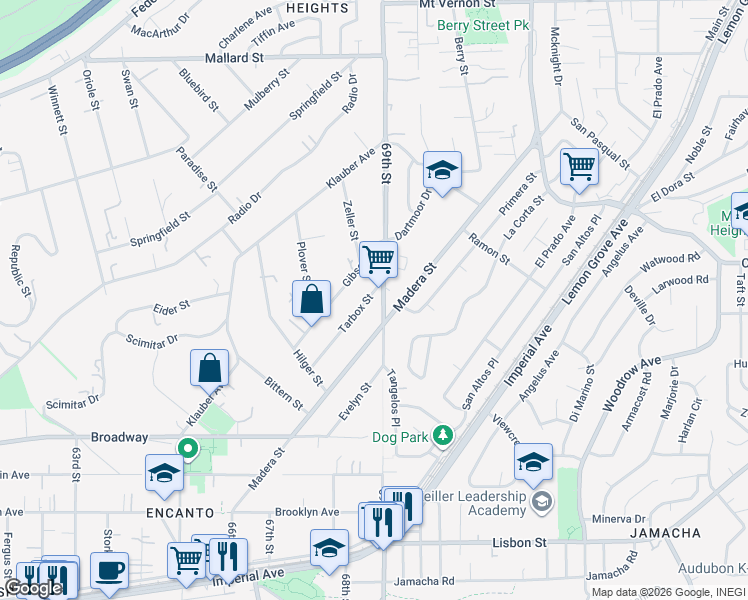 map of restaurants, bars, coffee shops, grocery stores, and more near 1525 Tarbox Street in San Diego