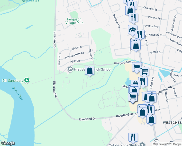 map of restaurants, bars, coffee shops, grocery stores, and more near 1150 George L Griffith Boulevard in Charleston
