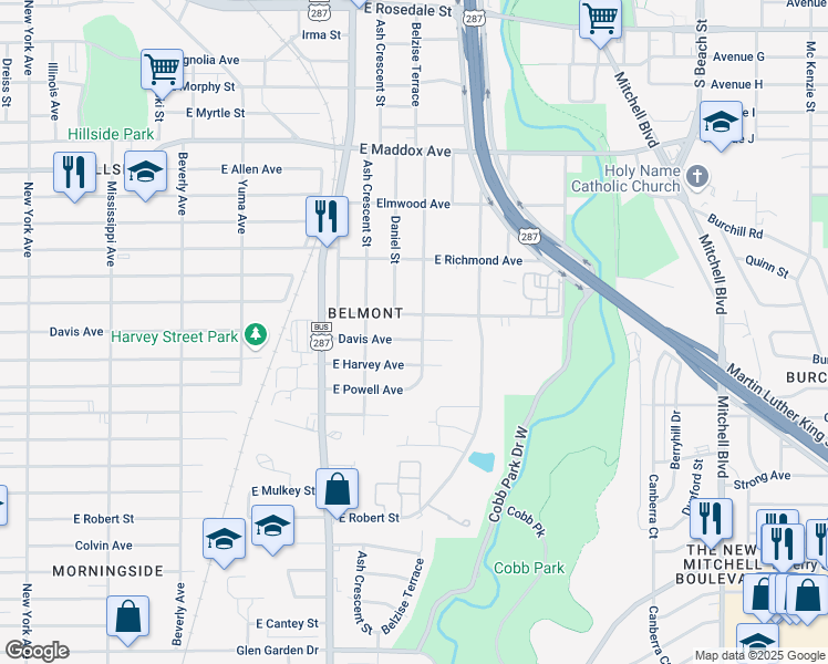 map of restaurants, bars, coffee shops, grocery stores, and more near 1745 Davis Avenue in Fort Worth
