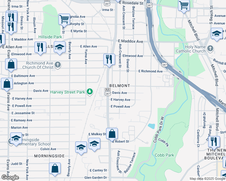 map of restaurants, bars, coffee shops, grocery stores, and more near 1609 Davis Avenue in Fort Worth