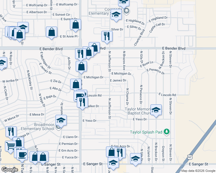 map of restaurants, bars, coffee shops, grocery stores, and more near 1022 E Jackson Rd in Hobbs