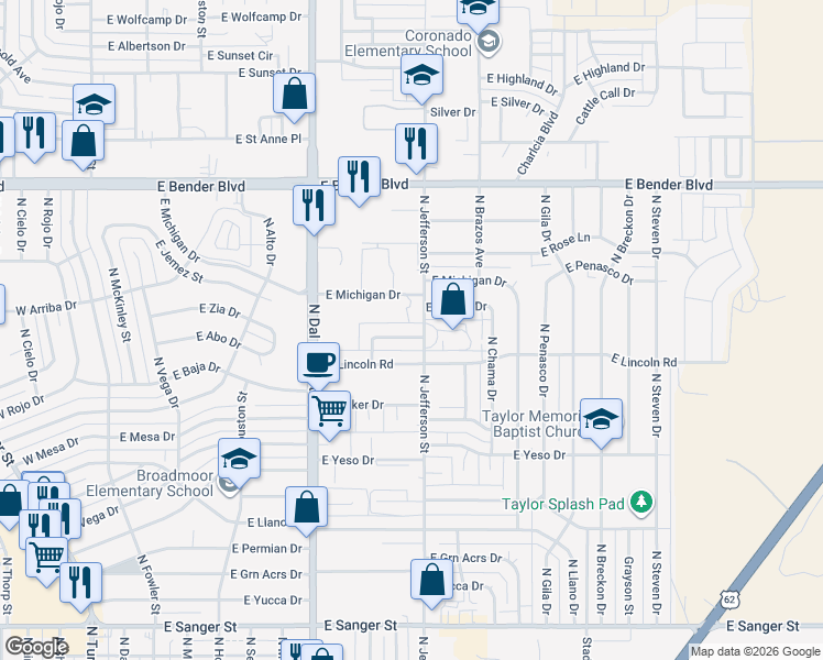 map of restaurants, bars, coffee shops, grocery stores, and more near 1022 East Jackson Road in Hobbs