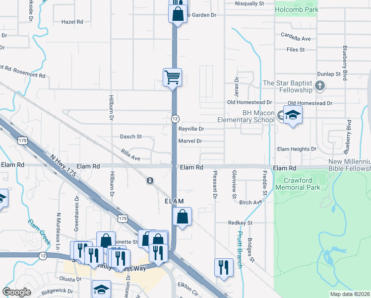 map of restaurants, bars, coffee shops, grocery stores, and more near 538 South Buckner Boulevard in Dallas
