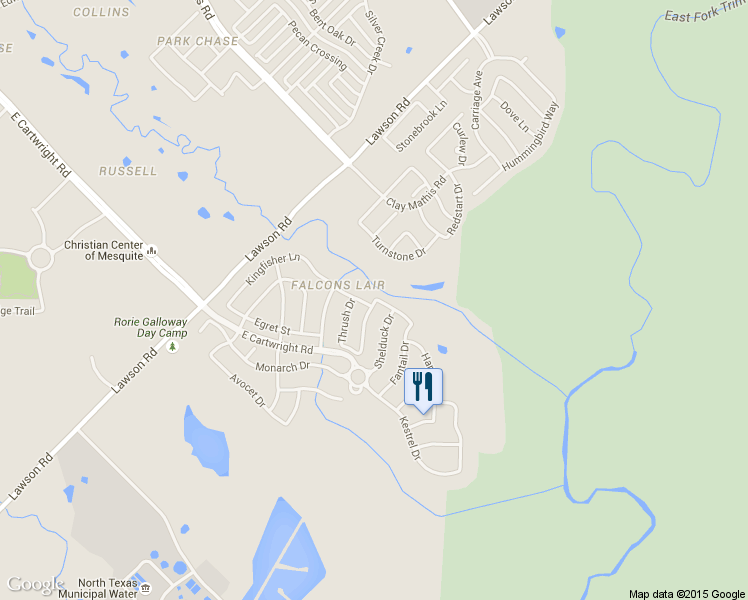 map of restaurants, bars, coffee shops, grocery stores, and more near 4981 Kingfisher Ln in Mesquite