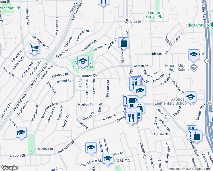 map of restaurants, bars, coffee shops, grocery stores, and more near 1424 Braddock St in San Diego