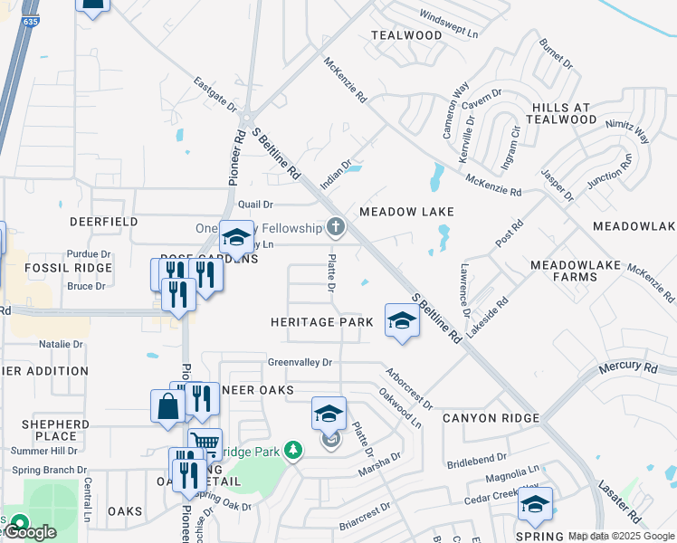 map of restaurants, bars, coffee shops, grocery stores, and more near 3520 Platte Drive in Balch Springs