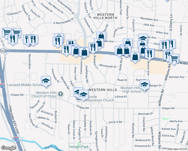 map of restaurants, bars, coffee shops, grocery stores, and more near 3525 Socorro Road in Fort Worth