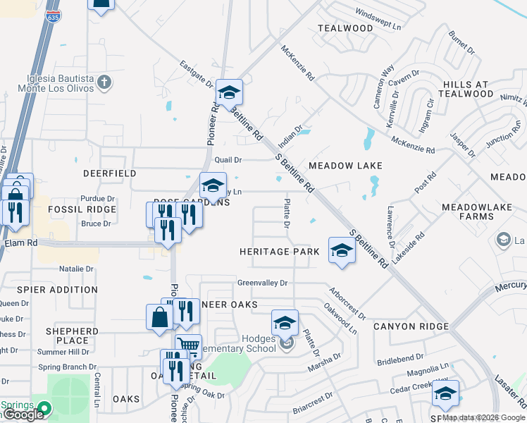 map of restaurants, bars, coffee shops, grocery stores, and more near 13220 Valley Forge Circle in Balch Springs