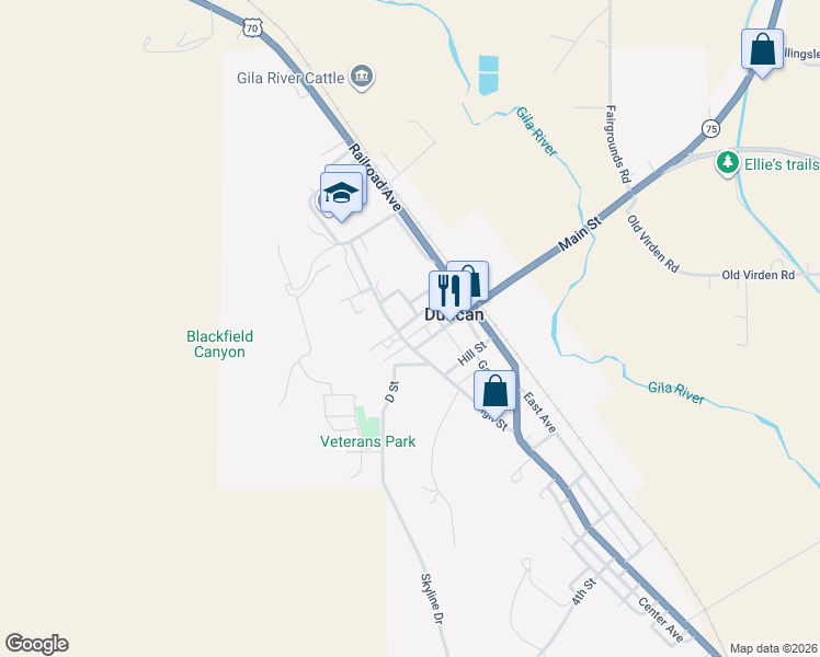 map of restaurants, bars, coffee shops, grocery stores, and more near 218-232 Madison Street in Duncan