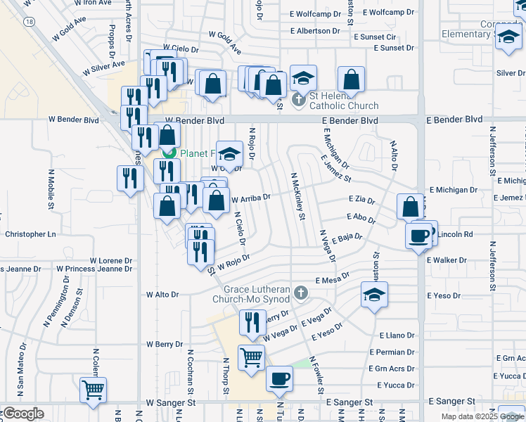 map of restaurants, bars, coffee shops, grocery stores, and more near 1919 N Rojo Dr in Hobbs