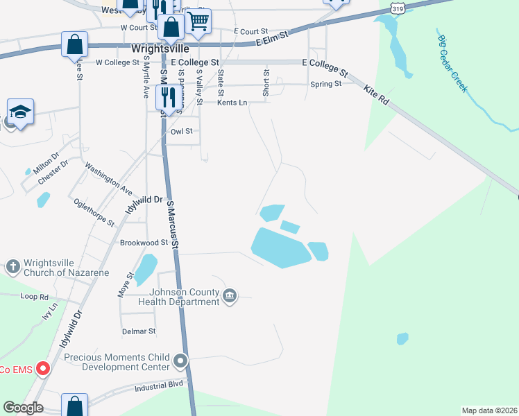 map of restaurants, bars, coffee shops, grocery stores, and more near Ash Drive in Wrightsville