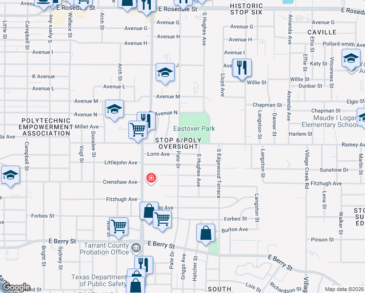 map of restaurants, bars, coffee shops, grocery stores, and more near in Fort Worth