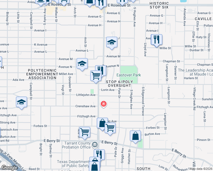 map of restaurants, bars, coffee shops, grocery stores, and more near 4224 Ramey Avenue in Fort Worth