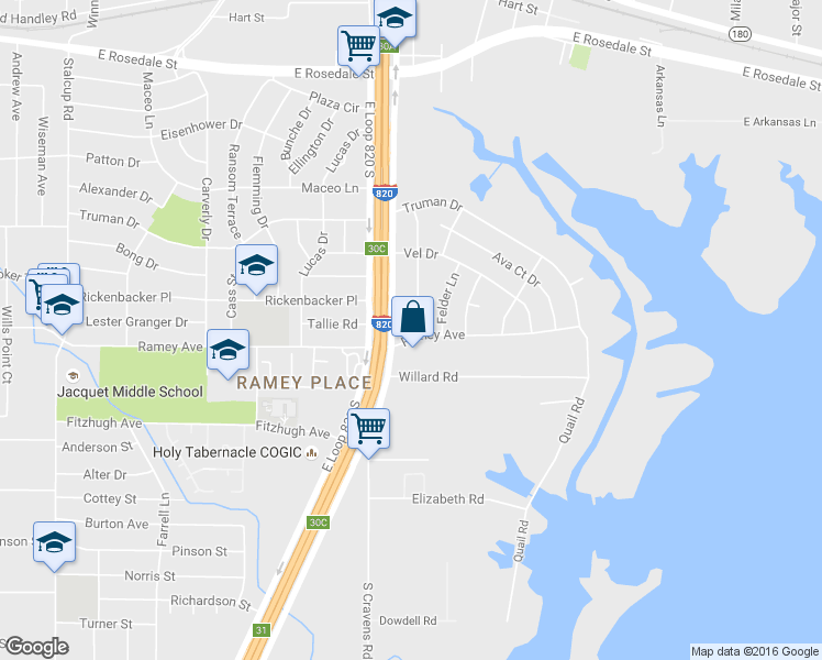 map of restaurants, bars, coffee shops, grocery stores, and more near 6159 Ramey Avenue in Fort Worth