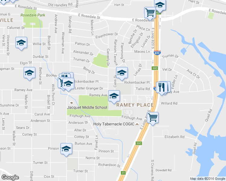 map of restaurants, bars, coffee shops, grocery stores, and more near 2500 Cass Street in Fort Worth