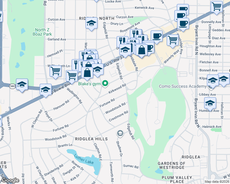 map of restaurants, bars, coffee shops, grocery stores, and more near 6467 Kirkwood Road in Fort Worth