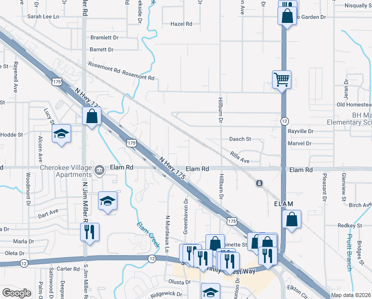 map of restaurants, bars, coffee shops, grocery stores, and more near 539 Palmetto Drive in Dallas