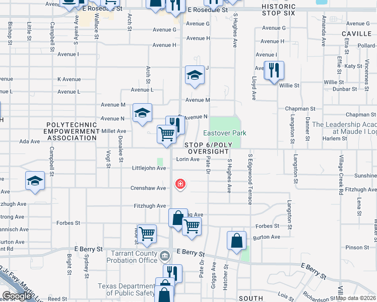 map of restaurants, bars, coffee shops, grocery stores, and more near 4224 Ramey Avenue in Fort Worth