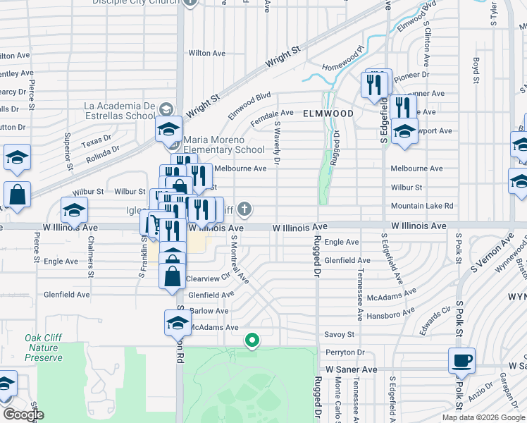 map of restaurants, bars, coffee shops, grocery stores, and more near 1918 Mountain Lake Road in Dallas