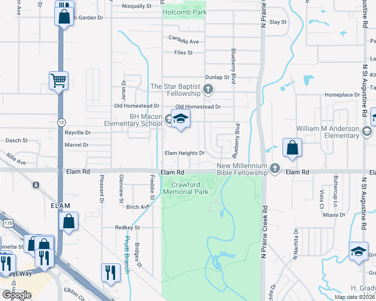 map of restaurants, bars, coffee shops, grocery stores, and more near 8551 Elam Heights Drive in Dallas
