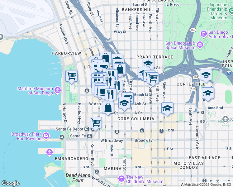 map of restaurants, bars, coffee shops, grocery stores, and more near 1535 State Street in San Diego
