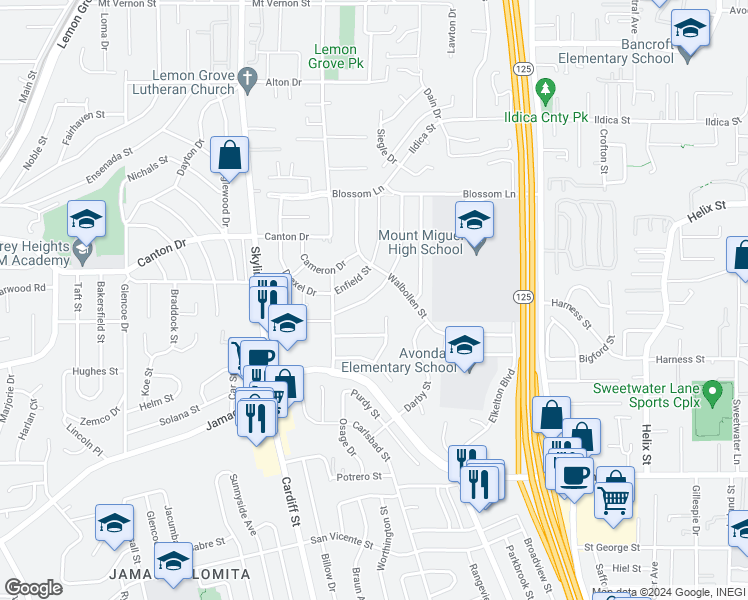 map of restaurants, bars, coffee shops, grocery stores, and more near 1551 Tarleton Street in Spring Valley