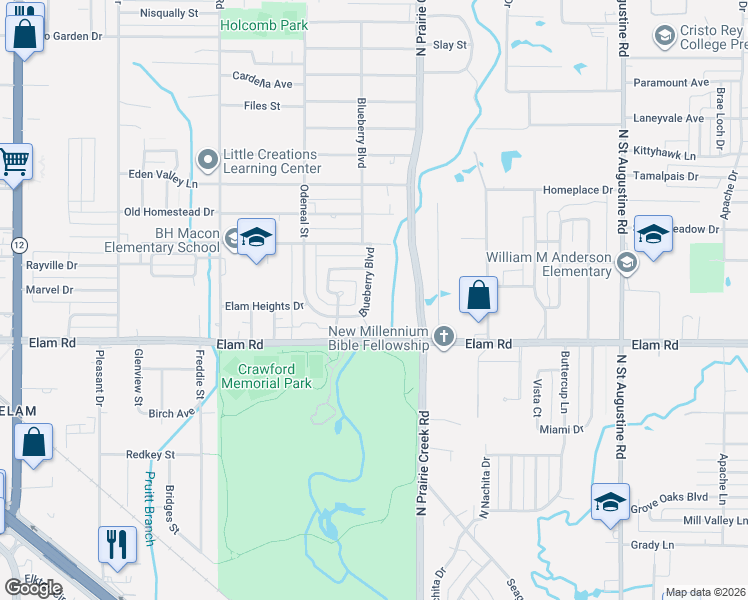 map of restaurants, bars, coffee shops, grocery stores, and more near 550 Blueberry Boulevard in Dallas