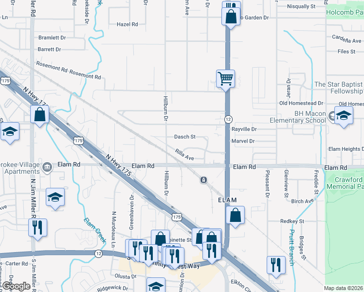 map of restaurants, bars, coffee shops, grocery stores, and more near 7911 Wes Hodges Road in Dallas