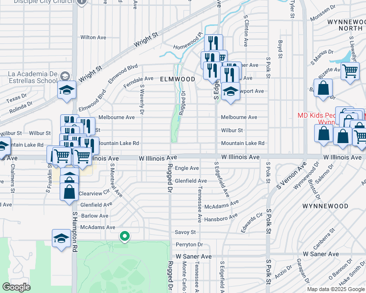 map of restaurants, bars, coffee shops, grocery stores, and more near 1638 Mountain Lake Road in Dallas