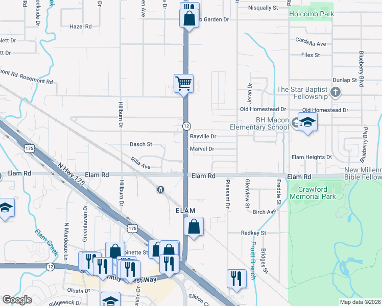 map of restaurants, bars, coffee shops, grocery stores, and more near 538 South Buckner Boulevard in Dallas