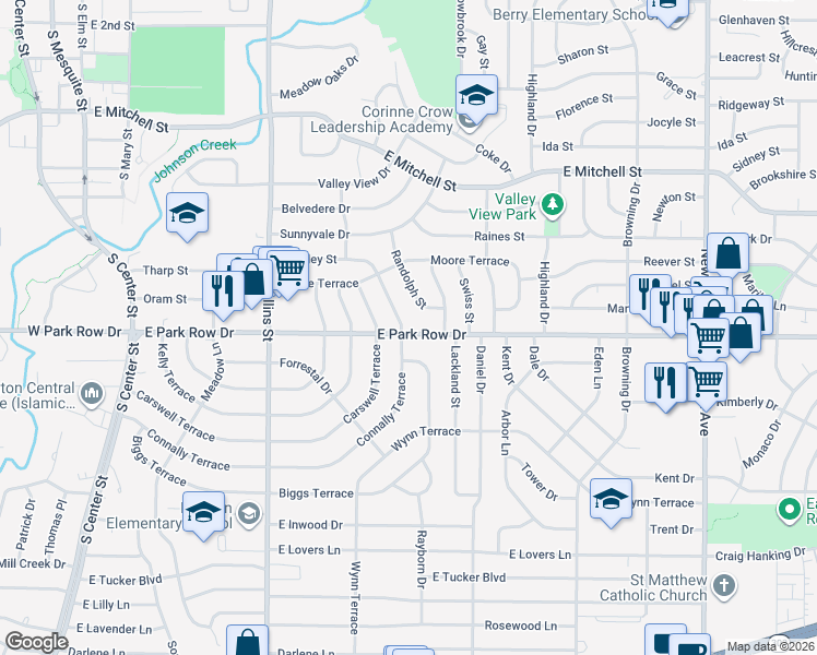 map of restaurants, bars, coffee shops, grocery stores, and more near 1421 Connally Terrace in Arlington