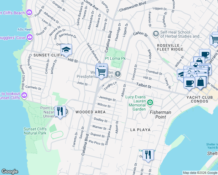 map of restaurants, bars, coffee shops, grocery stores, and more near 927 Tingley Lane in San Diego