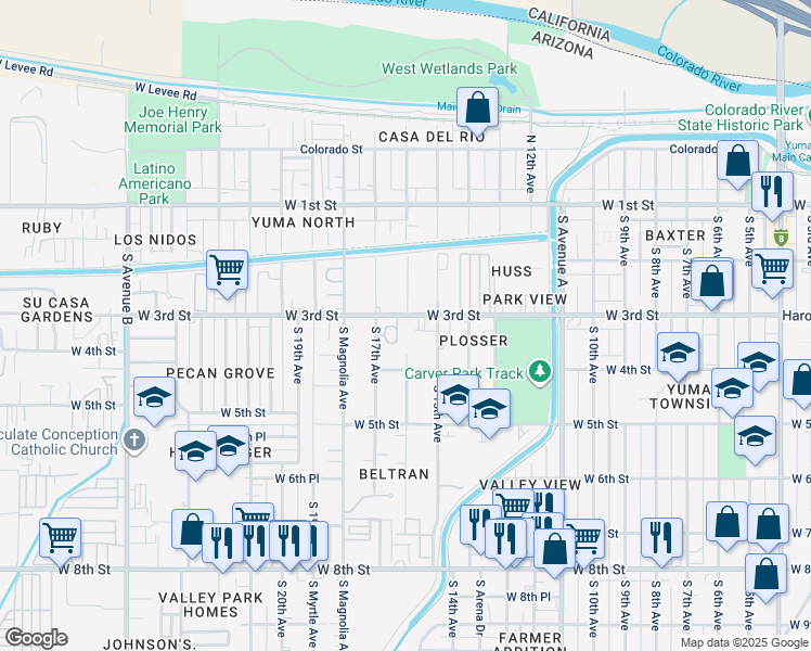map of restaurants, bars, coffee shops, grocery stores, and more near 310 South 15th Avenue in Yuma