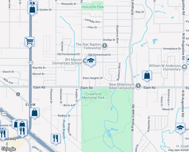 map of restaurants, bars, coffee shops, grocery stores, and more near 8551 Elam Heights Drive in Dallas