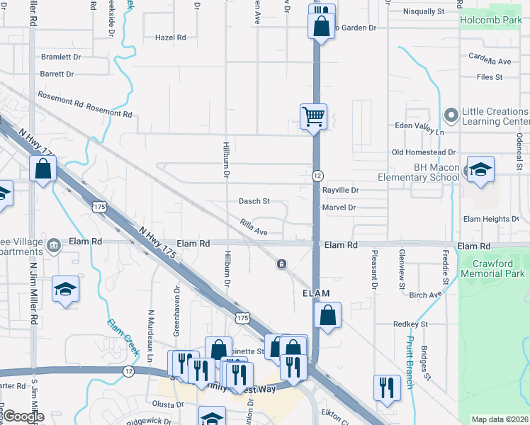 map of restaurants, bars, coffee shops, grocery stores, and more near 7945 Wes Hodges Road in Dallas