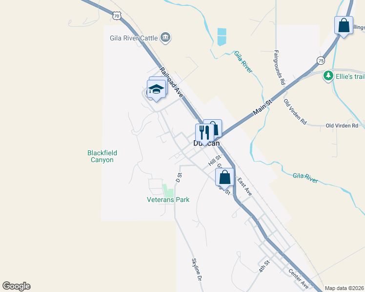 map of restaurants, bars, coffee shops, grocery stores, and more near 218 Madison Street in Duncan