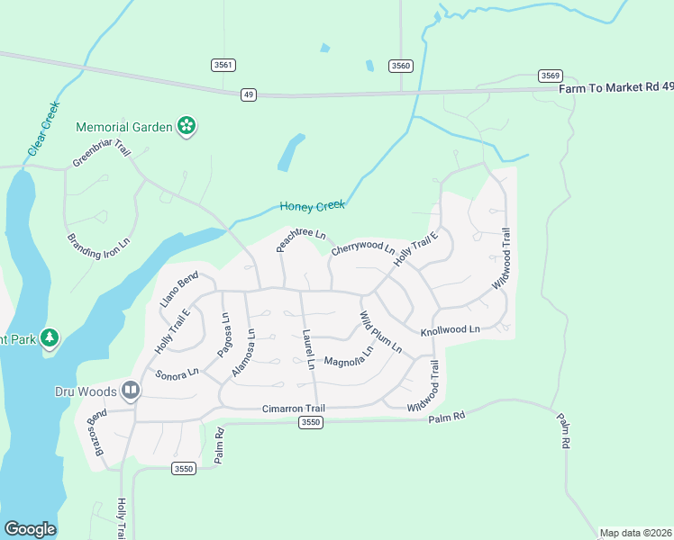 map of restaurants, bars, coffee shops, grocery stores, and more near 130 Cherrywood Lane in Holly Lake Ranch