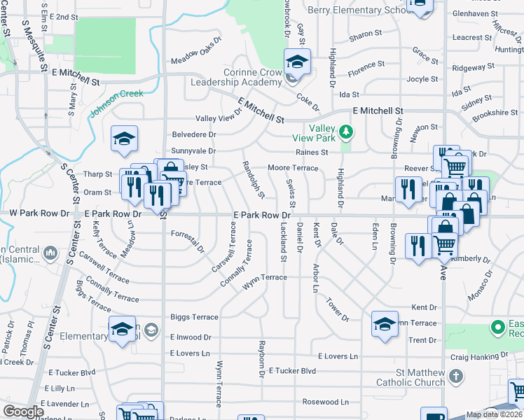 map of restaurants, bars, coffee shops, grocery stores, and more near 1421 Connally Terrace in Arlington