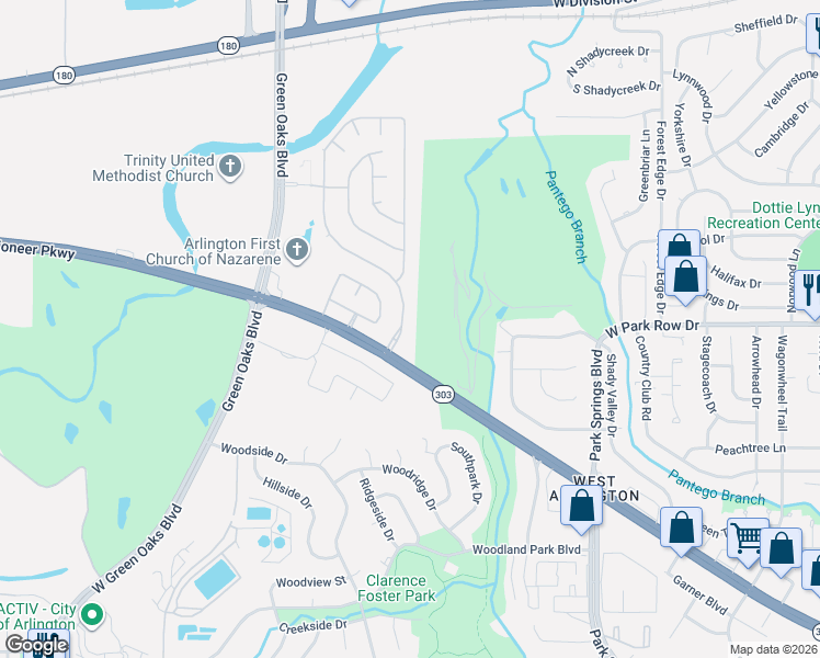 map of restaurants, bars, coffee shops, grocery stores, and more near 1423 Lyra Lane in Arlington