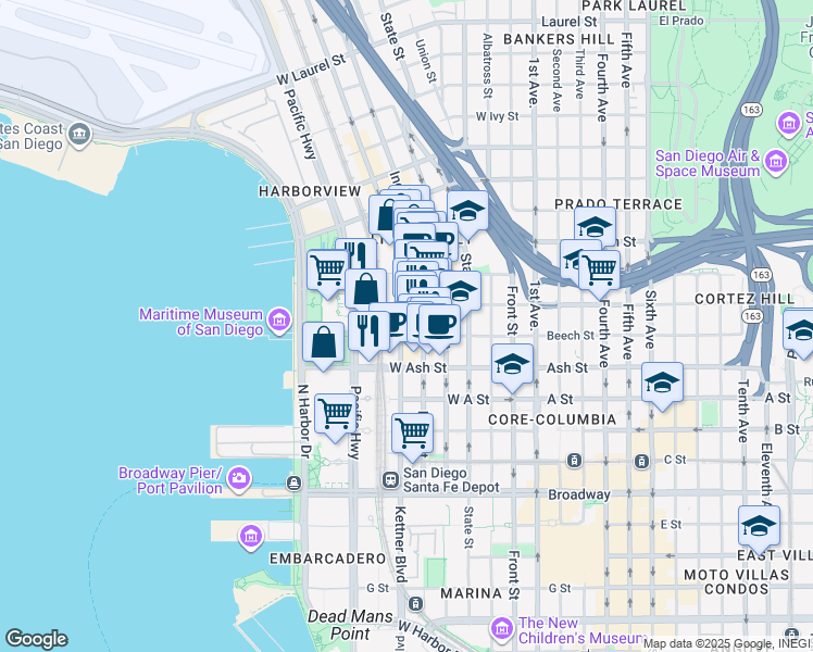 map of restaurants, bars, coffee shops, grocery stores, and more near 1521 Kettner Boulevard in San Diego