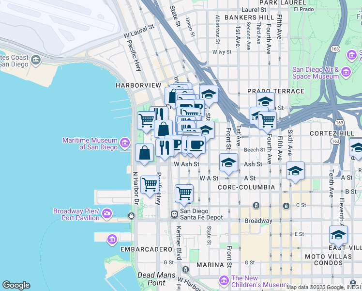 map of restaurants, bars, coffee shops, grocery stores, and more near 1521 Kettner Boulevard in San Diego