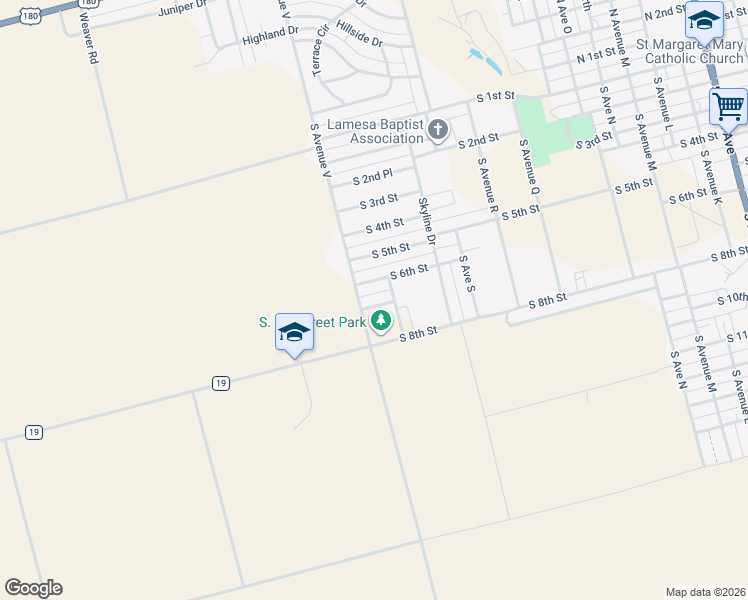 map of restaurants, bars, coffee shops, grocery stores, and more near 2226 South 7th Street in Lamesa